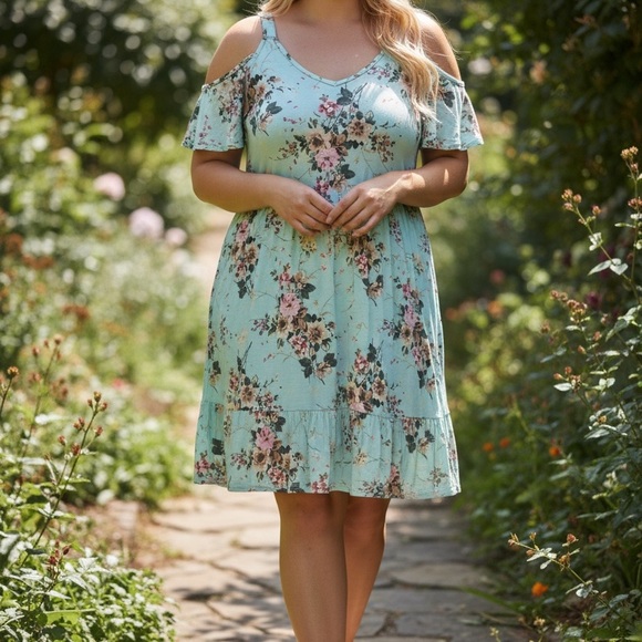 Torrid Super Soft Floral Cold Shoulder Dress| Size 2X | Easy Care - Picture 5 of 8
